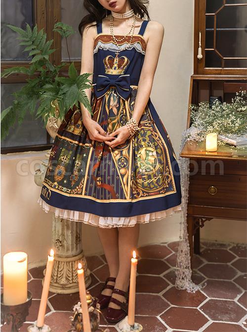 Glory-Book-Series-Vintage-Crown-Jewels-Pattern-Print-Classic-Lolita-Bow-Knot-Sling-Dress-coscarnival-2772