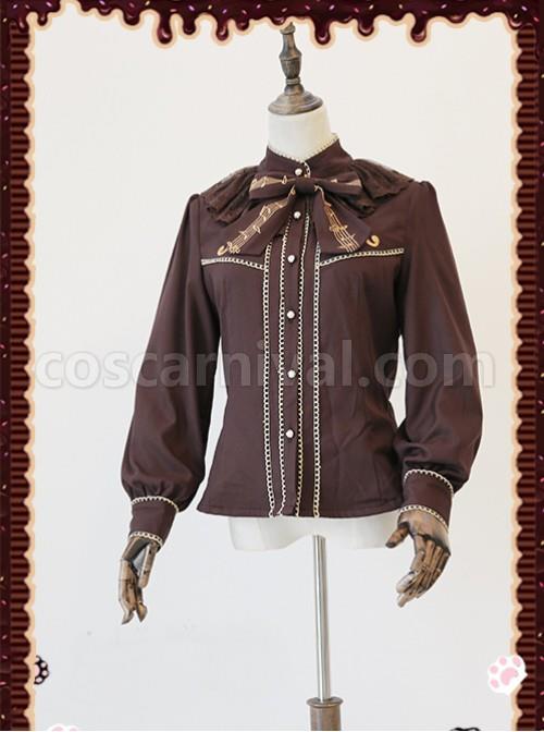 Gold Strings Series Coffee Color Thickened Chiffon Lolita Long Sleeve Shirt coscarnival