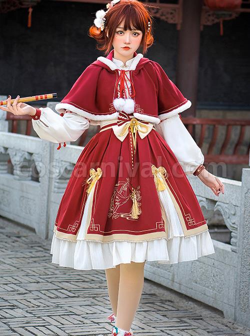 Golden-Crane-Returns-Series-OP-Chinese-Style-Classic-Lolita-Long-Sleeve-Dress-And-Cape-coscarnival-1644