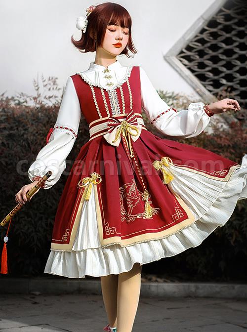 Golden-Crane-Returns-Series-OP-Chinese-Style-Classic-Lolita-Long-Sleeve-Dress-And-Cape-coscarnival-1655