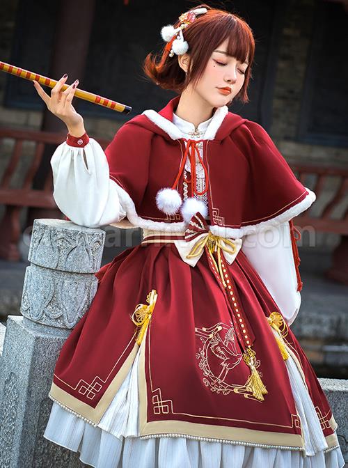 Golden-Crane-Returns-Series-OP-Chinese-Style-Classic-Lolita-Long-Sleeve-Dress-And-Cape-coscarnival-1670