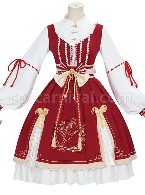 Golden-Crane-Returns-Series-OP-Chinese-Style-Classic-Lolita-Long-Sleeve-Dress-And-Cape-coscarnival-1675
