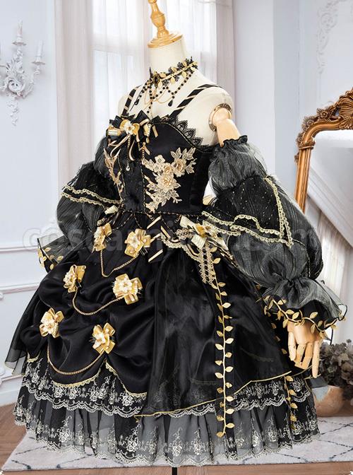 Golden Lily Series JSK Retro Elegant Palace Style Gothic Lolita Black And Golden Sling Dress coscarnival