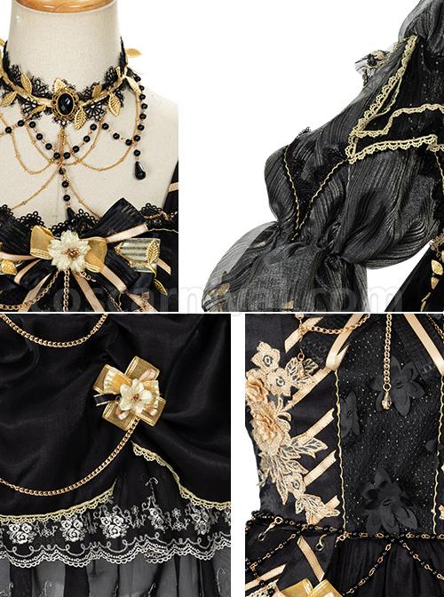 Golden Lily Series JSK Retro Elegant Palace Style Gothic Lolita Black And Golden Sling Dress coscarnival