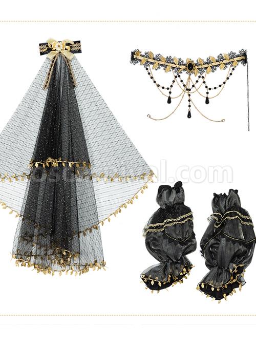 Golden Lily Series JSK Retro Elegant Palace Style Gothic Lolita Black And Golden Sling Dress coscarnival