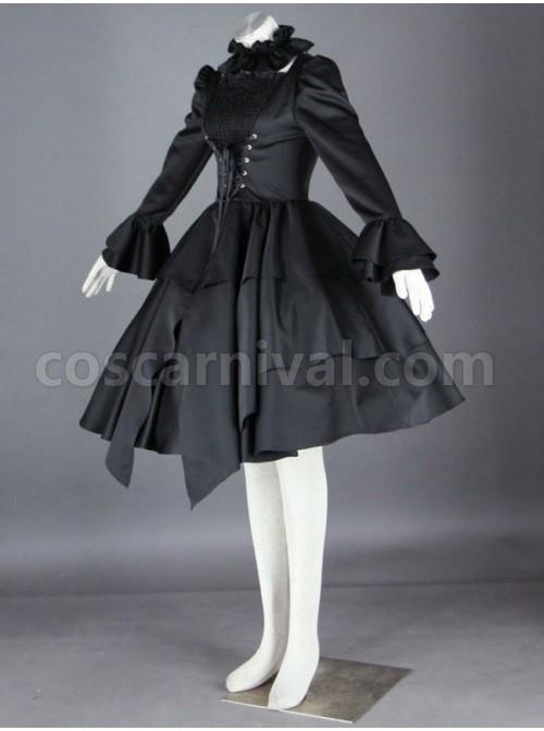 Gorgeous Black Long Sleeves Cotton Gothic Lolita Dress coscarnival