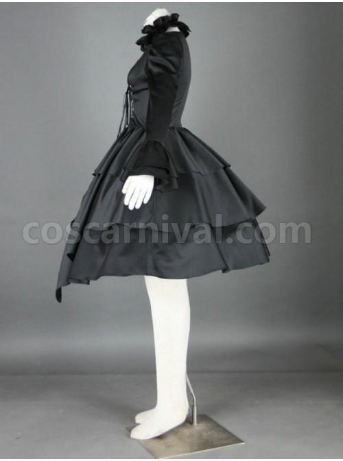 Gorgeous Black Long Sleeves Cotton Gothic Lolita Dress coscarnival