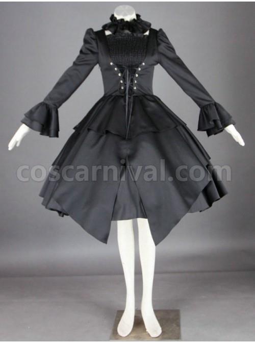 Gorgeous Black Long Sleeves Cotton Gothic Lolita Dress coscarnival