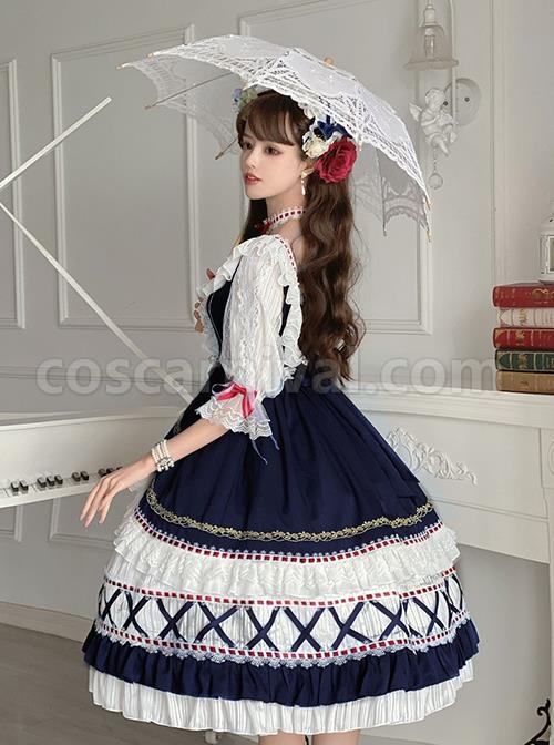 Gorgeous-Lace-Bow-Knot-Ribbons-Decorate-Paneled-Multi-Layer-Hem-Classic-Lolita-Short-Sleeve-Dress-coscarnival-2748