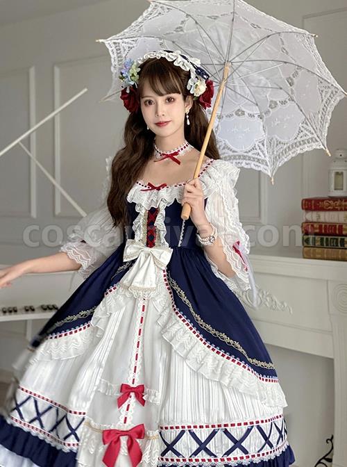 Gorgeous-Lace-Bow-Knot-Ribbons-Decorate-Paneled-Multi-Layer-Hem-Classic-Lolita-Short-Sleeve-Dress-coscarnival-2765