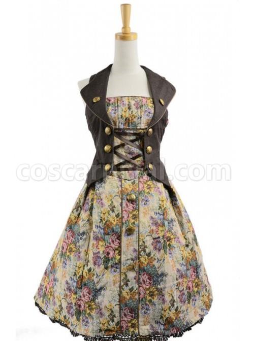 Gothic Floral Lace Trim Terylene Sleeveless Lolita Dress coscarnival