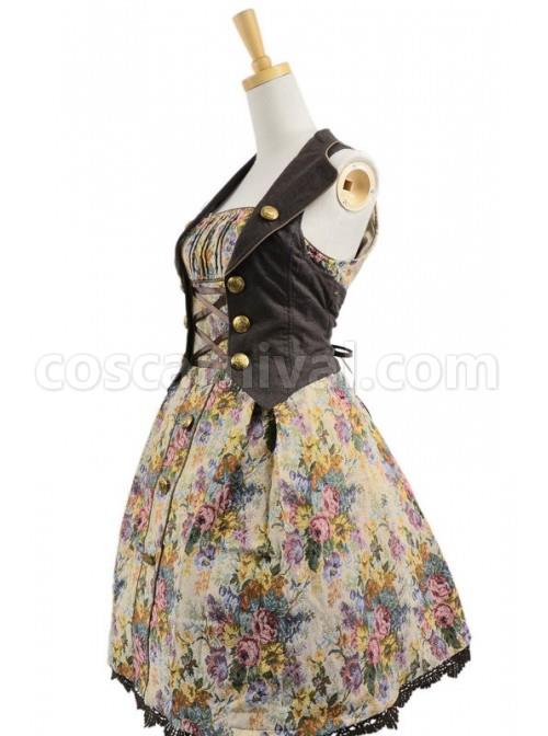 Gothic Floral Lace Trim Terylene Sleeveless Lolita Dress coscarnival