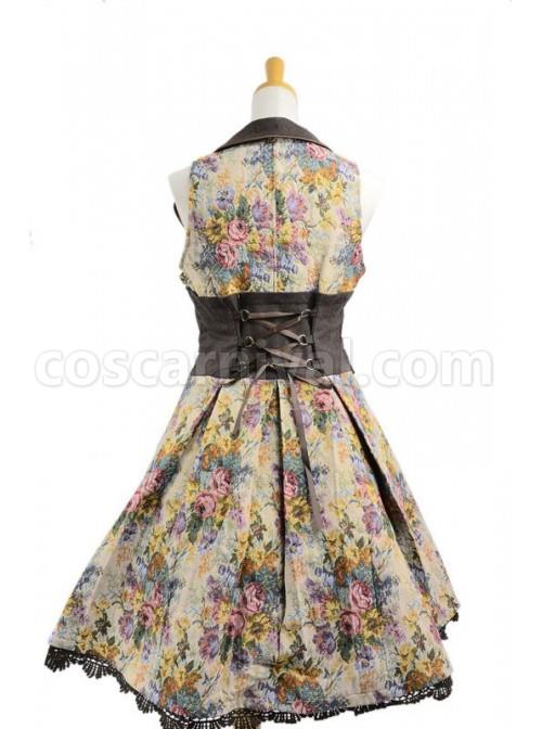 Gothic Floral Lace Trim Terylene Sleeveless Lolita Dress coscarnival