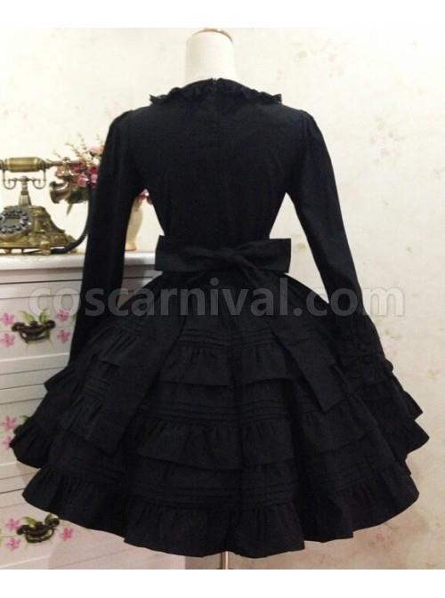 Gothic Long Sleeves Black Cotton Lolita Dress coscarnival