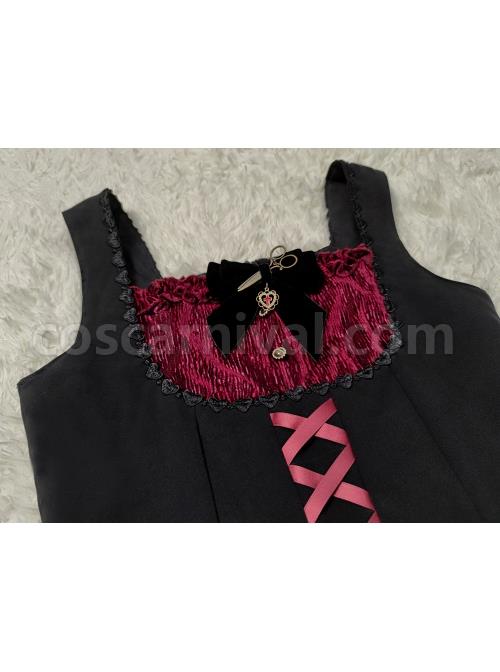 Gothic Strange Circus Skeleton Pattern Print Trim Tight Velvet Vest Pleated Hem Cross Straps Belt Lolita Dress coscarnival