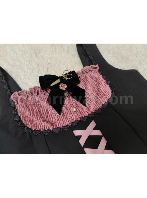 Gothic Strange Circus Skeleton Pattern Print Trim Tight Velvet Vest Pleated Hem Cross Straps Belt Lolita Dress coscarnival