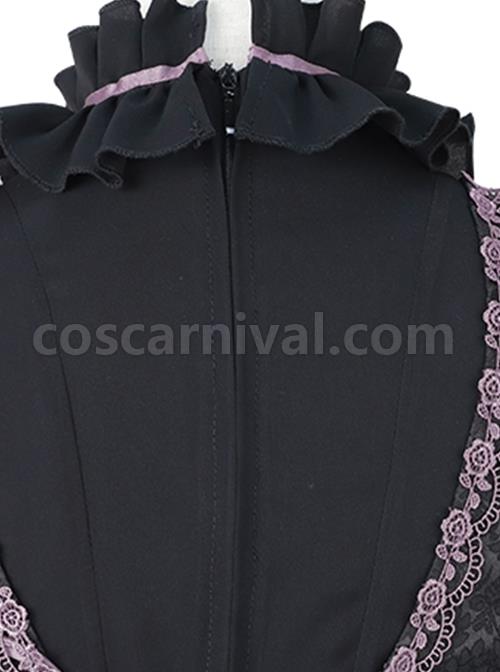 Gothic Style Elegant Rose Lace Bow-Knot Hairball Spider Web Asymmetric Hem Design Witch Halloween Gothic Lolita Long Sleeve Shirt Skirt Set coscarnival