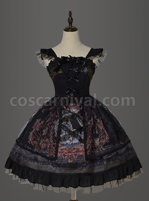 Grape Lace Vintage Grape Embellished Bow Detachable Belt Ruffle Hem Gothic Lolita Sleeveless Dress coscarnival
