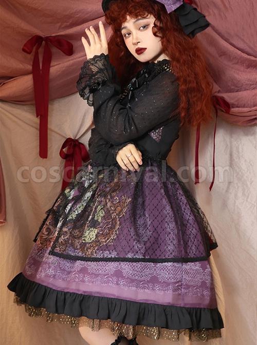 Grape Lace Vintage Grape Embellished Bow Detachable Belt Ruffle Hem Gothic Lolita Sleeveless Dress coscarnival