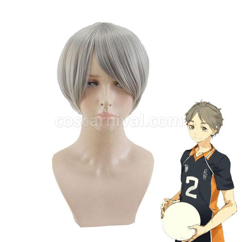 Haikyuu Sugawara Koushi Short Gray Cosplay wig, front view