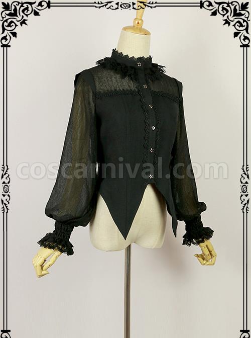 Halloween Black Little Standing Collar Lace Lolita Long Sleeve Shirt coscarnival