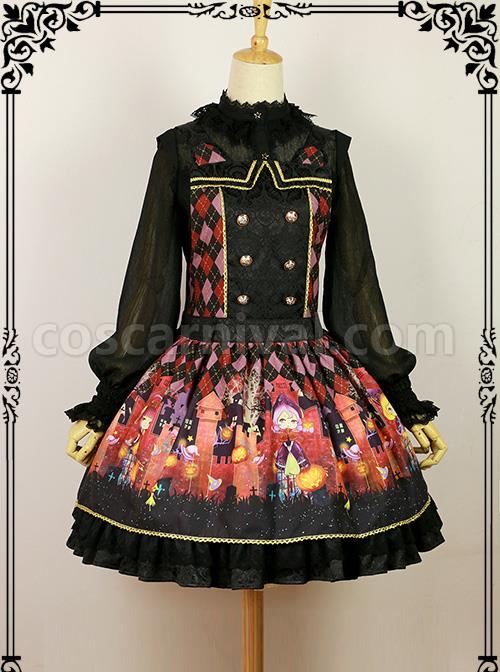 Halloween Black Little Standing Collar Lace Lolita Long Sleeve Shirt coscarnival