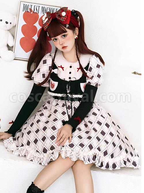 Hat-Trick-Series-Cute-Lace-Doll-Collar-Retro-Sweetheart-Rhombus-Print-Detachable-Black-Vest-Classic-Lolita-Long-Sleeved-Dress-Set-coscarnival-2696