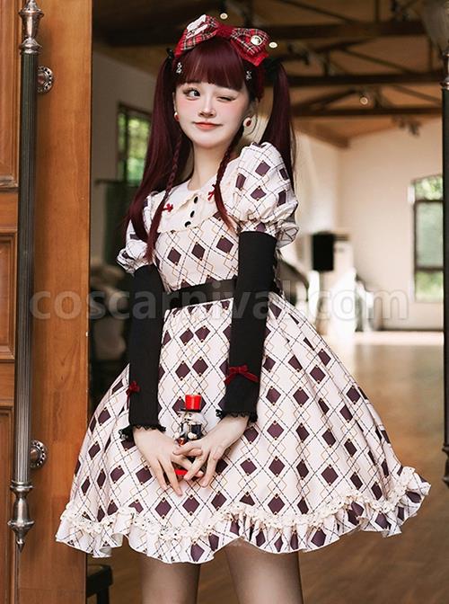 Hat-Trick-Series-Cute-Lace-Doll-Collar-Retro-Sweetheart-Rhombus-Print-Detachable-Black-Vest-Classic-Lolita-Long-Sleeved-Dress-Set-coscarnival-2714