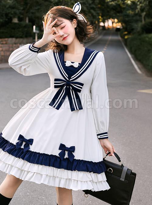 Heart-Route-Series-OP-White-Sailor-Suit-V-Neck-Design-Bow-Knots-Decoration-Long-Sleeve-Classic-Lolita-Dress-coscarnival-2692