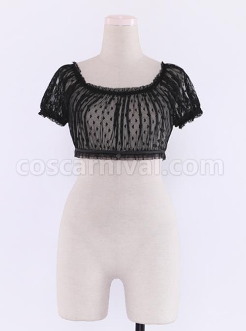 Heart-shaped Wave Point Lace Lolita Super Short Shirt coscarnival