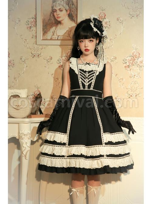 Heartbeat-Direction-Series-JSK-Summer-Black-A-shape-Mid-length-High-Waist-Style-Flying-Sleeves-Lace-Bow-Classic-Lolita-Sling-Dress-coscarnival-2675