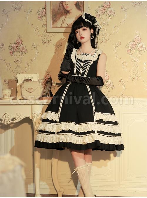 Heartbeat-Direction-Series-JSK-Summer-Black-A-shape-Mid-length-High-Waist-Style-Flying-Sleeves-Lace-Bow-Classic-Lolita-Sling-Dress-coscarnival-2693