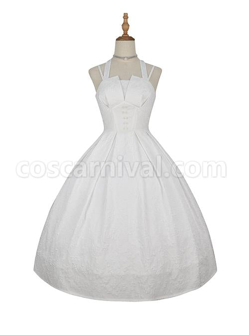 Hepburn-Style-Elegant-White-Halterneck-Pearl-Embellished-Simple-Jacquard-Fabric-Classic-Lolita-Sleeveless-Dress-coscarnival-2712