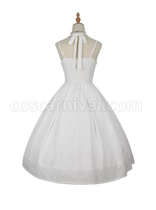 Hepburn-Style-Elegant-White-Halterneck-Pearl-Embellished-Simple-Jacquard-Fabric-Classic-Lolita-Sleeveless-Dress-coscarnival-2723