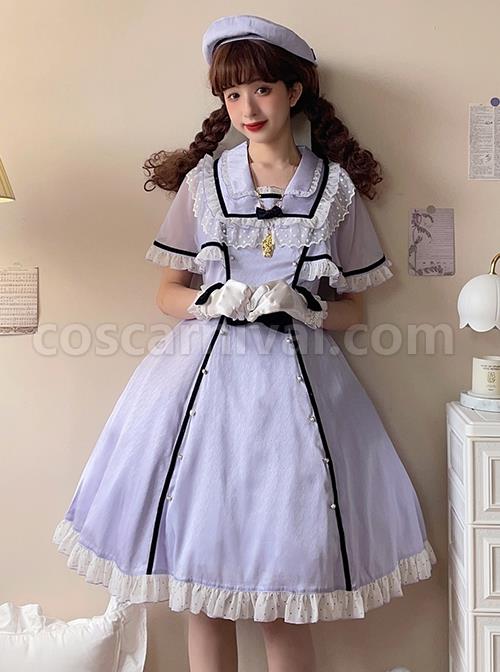 Herringbone-Jacquard-Polka-Dot-Chiffon-Lace-Shawl-Sleeve-Design-Bow-Classic-Lolita-Short-Sleeve-Dress-coscarnival-2688