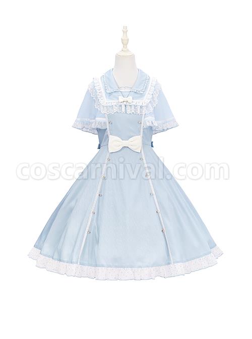 Herringbone-Jacquard-Polka-Dot-Chiffon-Lace-Shawl-Sleeve-Design-Bow-Classic-Lolita-Short-Sleeve-Dress-coscarnival-2721