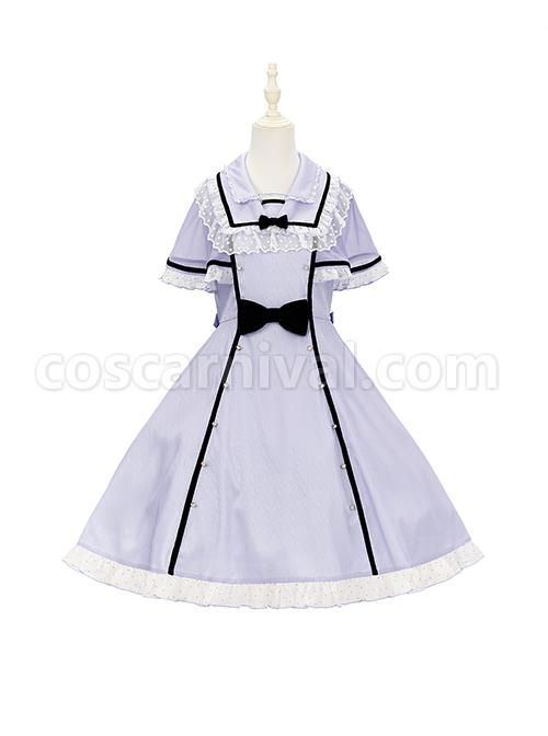 Herringbone-Jacquard-Polka-Dot-Chiffon-Lace-Shawl-Sleeve-Design-Bow-Classic-Lolita-Short-Sleeve-Dress-coscarnival-2725