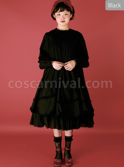 High-Waist-Doll-Collar-Pure-Color-Classic-Lolita-Long-Sleeve-Long-Dress-coscarnival-598