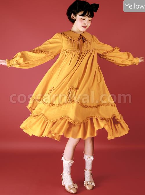 High-Waist-Doll-Collar-Pure-Color-Classic-Lolita-Long-Sleeve-Long-Dress-coscarnival-603