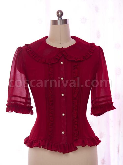 High-end Retro Chiffon Lace-up Slim Lolita Shirt coscarnival