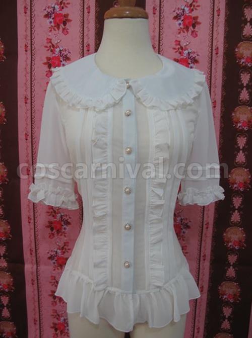 High-end Retro Chiffon Lace-up Slim Lolita Shirt coscarnival