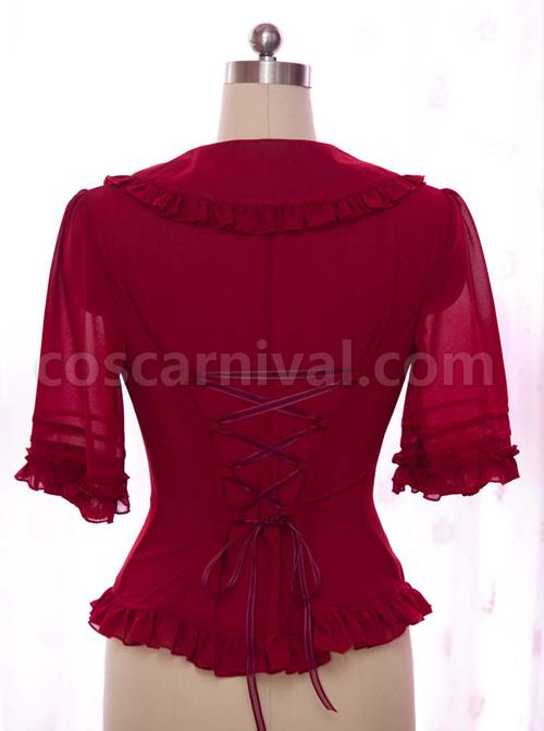 High-end Retro Chiffon Lace-up Slim Lolita Shirt coscarnival