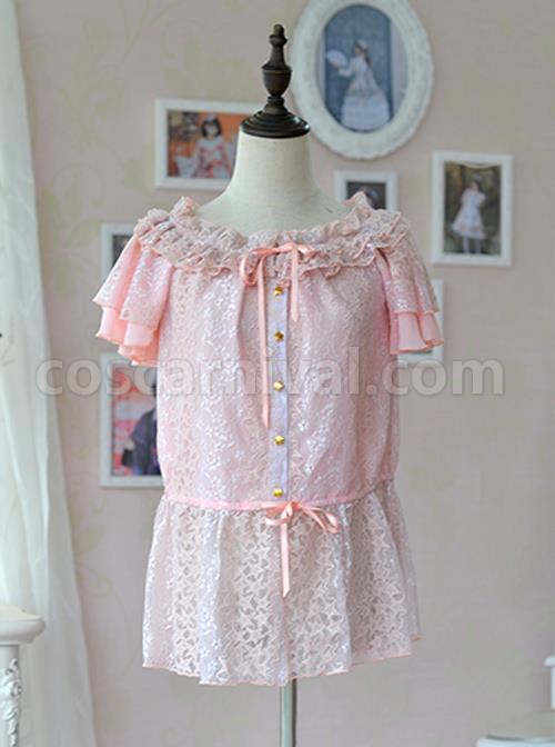 Hollow Out Lace Classic Lolita Fly Sleeve Shirt coscarnival