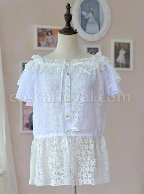 Hollow Out Lace Classic Lolita Fly Sleeve Shirt coscarnival