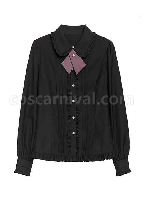 Idol.Q Series Pleated Lace Design Lapel Bow Tie Decoration Comfortable Long-Sleeve Classic Lolita Button-Down Shirt coscarnival
