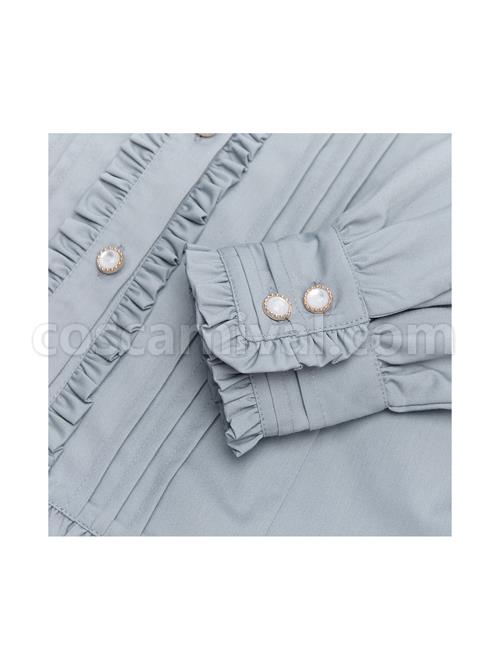 Idol.Q Series Pleated Lace Design Lapel Bow Tie Decoration Comfortable Long-Sleeve Classic Lolita Button-Down Shirt coscarnival