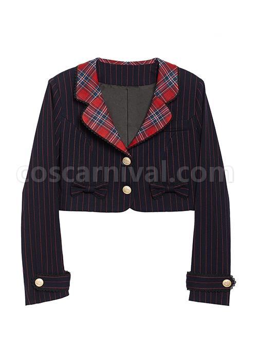 Idol.Q-Series-Simple-Thin-Stripes-Large-Neckline-Plaid-Decoration-Metal-Buttons-Bow-Knot-Short-Long-Sleeve-Classic-Lolita-Coat-coscarnival-5065
