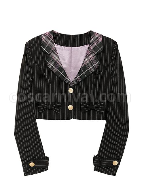 Idol.Q-Series-Simple-Thin-Stripes-Large-Neckline-Plaid-Decoration-Metal-Buttons-Bow-Knot-Short-Long-Sleeve-Classic-Lolita-Coat-coscarnival-5069