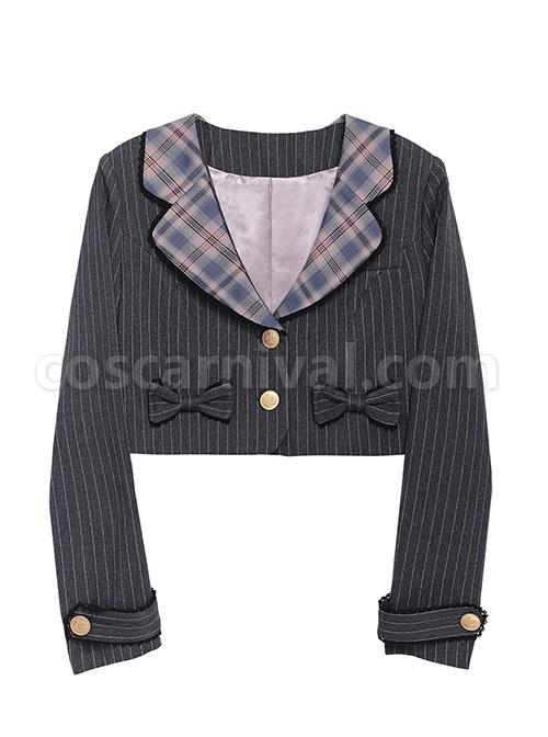Idol.Q-Series-Simple-Thin-Stripes-Large-Neckline-Plaid-Decoration-Metal-Buttons-Bow-Knot-Short-Long-Sleeve-Classic-Lolita-Coat-coscarnival-5118