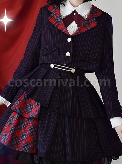 Idol.Q-Series-Simple-Thin-Stripes-Large-Neckline-Plaid-Decoration-Metal-Buttons-Bow-Knot-Short-Long-Sleeve-Classic-Lolita-Coat-coscarnival-5121